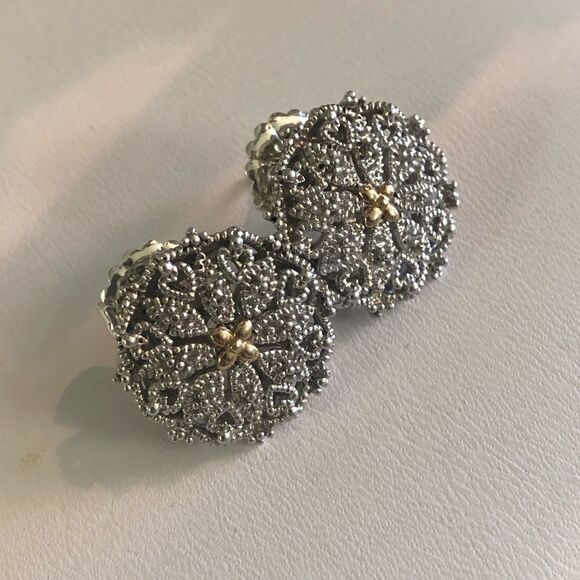 Signed M/C Thailand Sterling Silver 925 & 14k yellow gold “flower” stud earrings - Picture 1 of 3